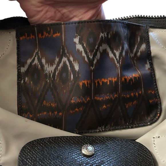 Longchamp Le Pliage Leather Shoulder Tote Bag Blue Orange Pattern - Picture 8 of 12